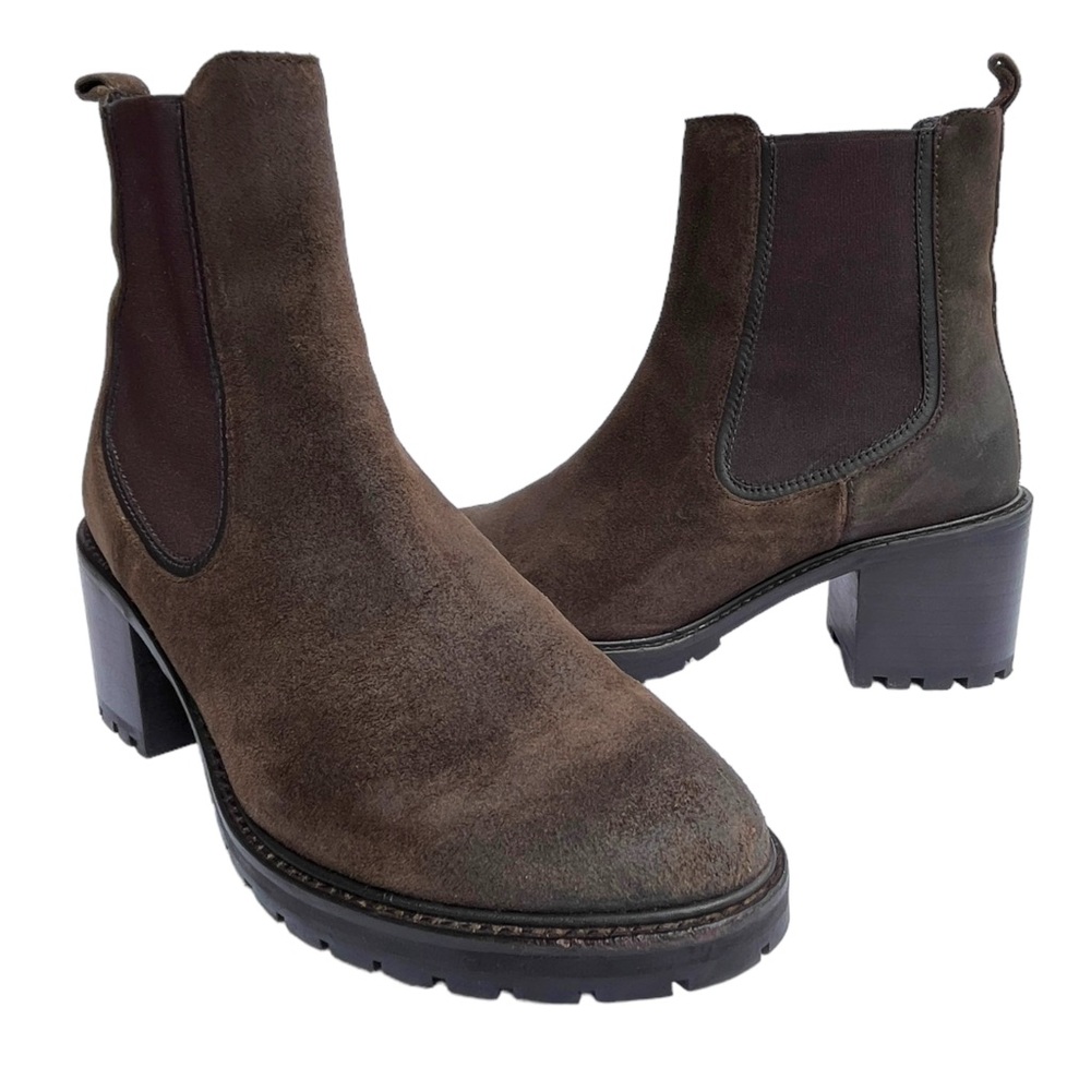 Thursday Boot Co. Knockout Heeled Chelsea Suede Leather Boots Dark Olive Sz 10